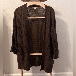 Love Brown Textured fall winter cozy warm crochet Cardigan size small-H